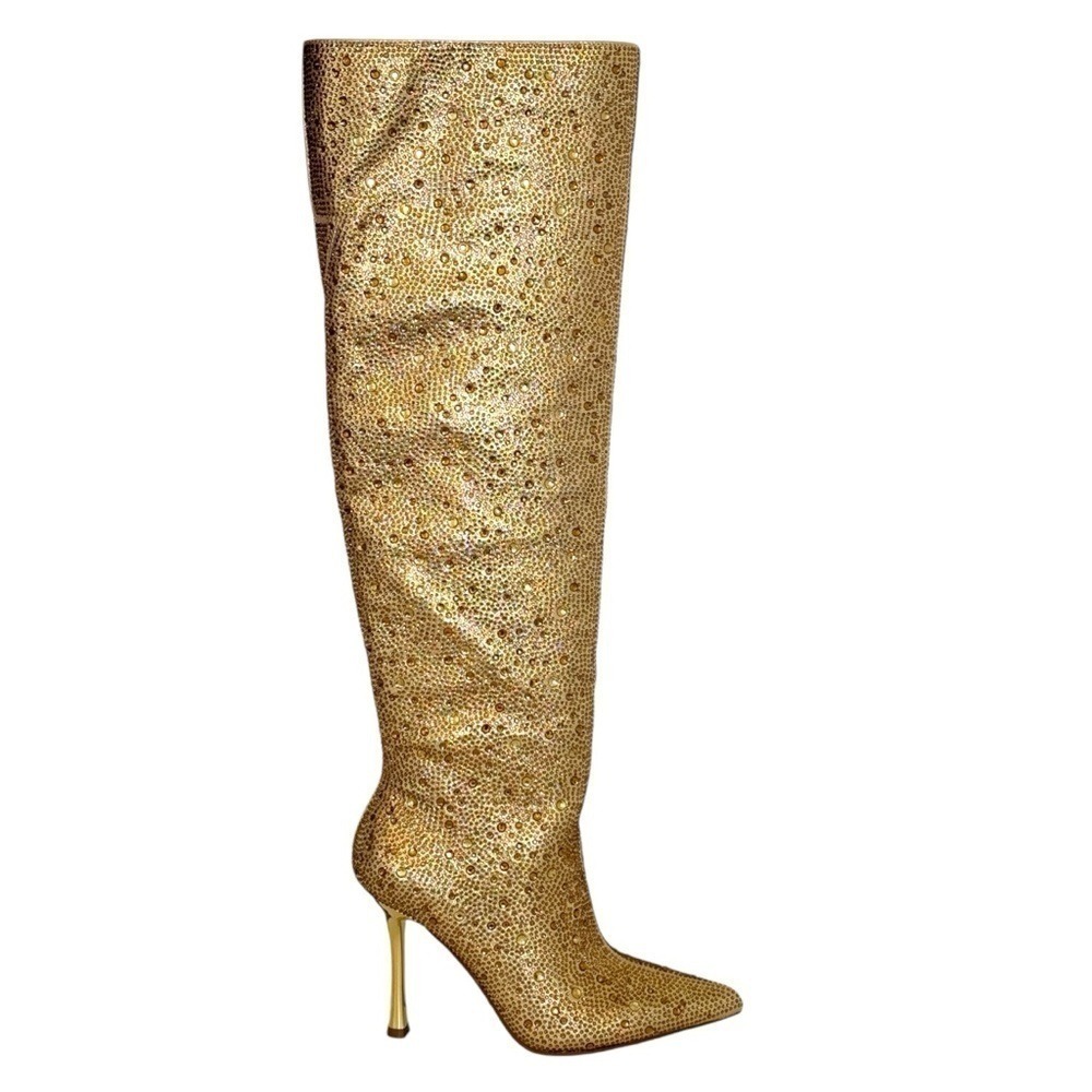 INC Saveria Gold Metallic Slouch Over Knee Stiletto Boots Size 5 NWB - Picture 3 of 11